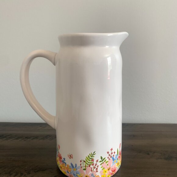 NEW Rae Dunn Ceramic DRINK Drinking Pitcher with Spring Flowers - Picture 2 of 6